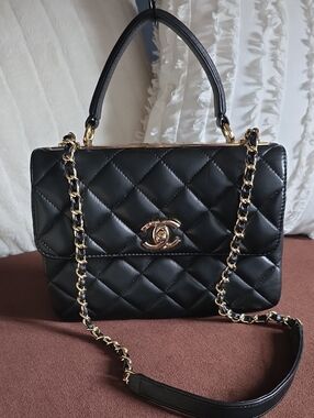 Chanel Quilted Top Handle Shoulder Bag in Black